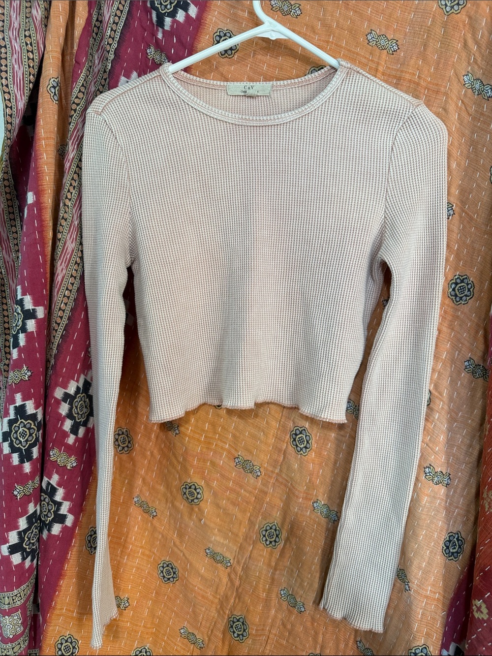 Chelsea & Violet Pale Pink Ribbed Long-Sleeve Crop Top